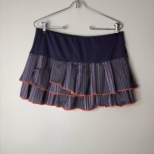 Lucky in love, purple striped with orange trim, tiered, mini skort skirt L
